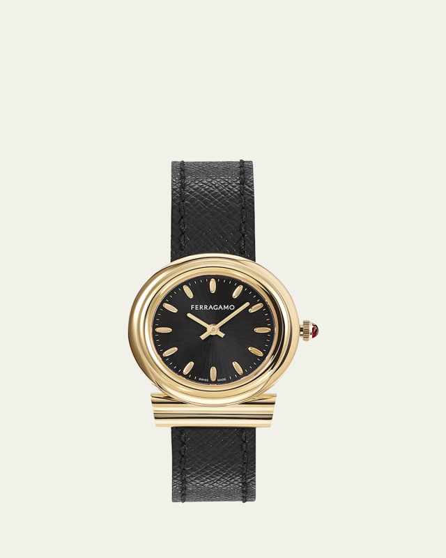 28mm Gancini Watch with Leather Strap, Black